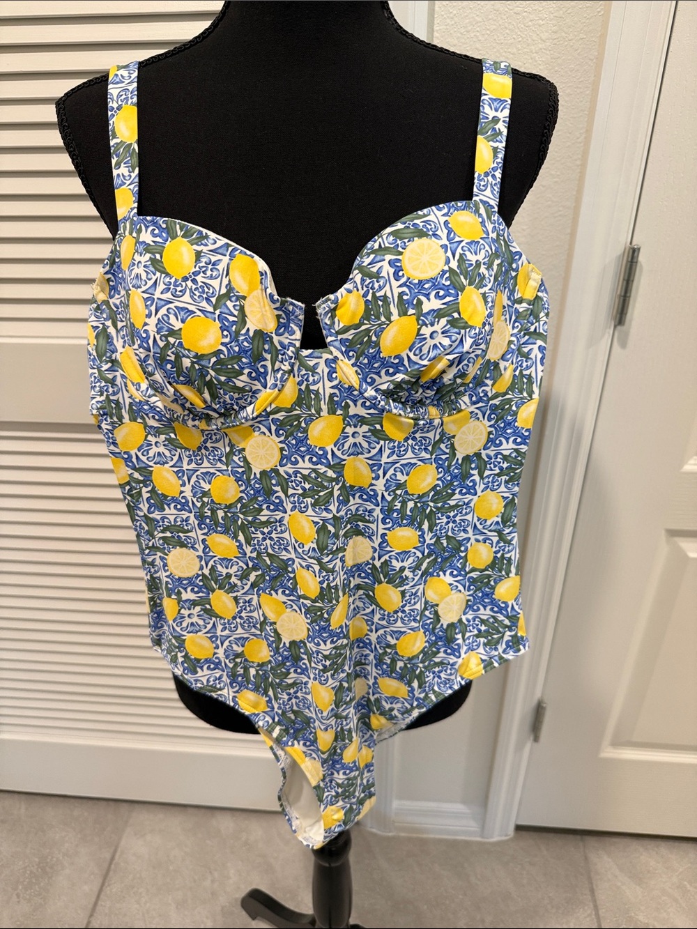 Aqua Green Blue Lemon Print One-Piece Swimsuit